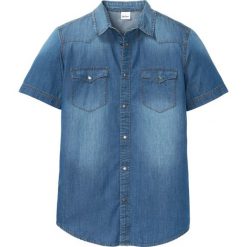 Koszula dżinsowa Slim Fit bonprix jasnoniebieski "used". Niebieskie koszule męskie bonprix, xl, bez wzorów, bez kołnierzyka, bez rękawów. Za 74,99 zł.