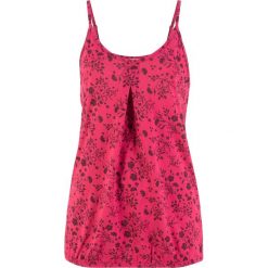 Top bawełniany z nadrukiem bonprix czerwony. Czerwone bluzki damskie bonprix, z nadrukiem, z bawełny, bez kołnierzyka. Za 29,99 zł.
