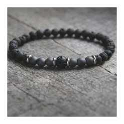 Męska bransoletka : BLACK LAVA & grey HEMATITE. Szare bransoletki męskie kaktusia, z hematytem. Za 65,00 zł.
