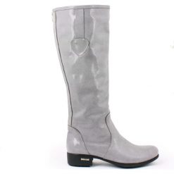 Kozaki - skóra naturalna - model 160 - kolor szary błyszczący. Szare kozaki damskie Zapato, na co dzień, na zimę, z jeansu, eleganckie, przed kolano, na niskim obcasie, na płaskiej podeszwie, bez zapięcia. W wyprzedaży za 349,30 zł.