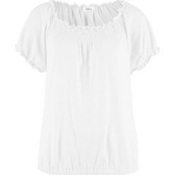 T-shirt bawełniany z gumką, krótki rękaw bonprix biały. Białe koszulki damskie bonprix, bez wzorów, z bawełny, bez kołnierzyka, z krótkim rękawem. Za 29,99 zł.