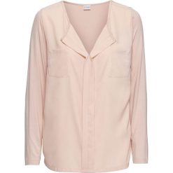 Shirt bluzkowy bonprix matowy beżowy. Brązowe koszulki damskie bonprix, bez wzorów, z tkaniny, eleganckie, z koszulowym kołnierzykiem. Za 79,99 zł.