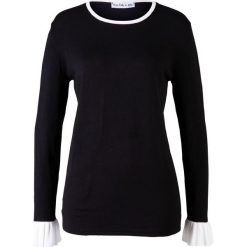 Sweter z kolekcji Maite Kelly bonprix czarno-biały. Czarne swetry damskie bonprix, z aplikacjami, z dzianiny, klasyczne, bez rękawów, bez kaptura. Za 74,99 zł.