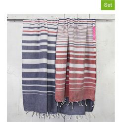 Chusty damskie: Chusty hammam (2 szt.) „Ocean” w kolorze granatowo-czerwono-białym