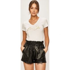 Liu Jo - T-shirt. Białe bluzki damskie Liu Jo, s, z aplikacjami, z bawełny, z okrągłym kołnierzem. W wyprzedaży za 179,90 zł.