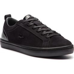 Sneakersy LACOSTE - Straightset 318 1 Caw 7-36CAW003702H Blk/Blk. Czarne półbuty damskie marki Lacoste, na co dzień, bez wzorów, z zamszu, bez obcasa, na płaskiej podeszwie, bez zapięcia. W wyprzedaży za 339,00 zł.