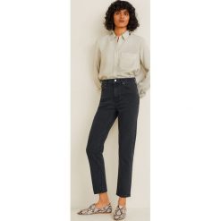 Mango - Jeansy Newmom. Szare jeansy damskie marki Mango, l, bez wzorów, z elastanu, z podwyższonym stanem. Za 139,90 zł.