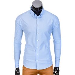 KOSZULA MĘSKA Z DŁUGIM RĘKAWEM K392 - BŁĘKITNA. Niebieskie koszule męskie na spinki Ombre Clothing, m, z kontrastowym kołnierzykiem, z długim rękawem. Za 59,00 zł.