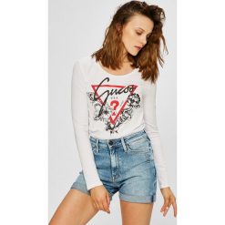 Guess Jeans - Bluzka. Szare bluzki asymetryczne Guess Jeans, l, z aplikacjami, z bawełny, casualowe, z okrągłym kołnierzem. W wyprzedaży za 119,90 zł.