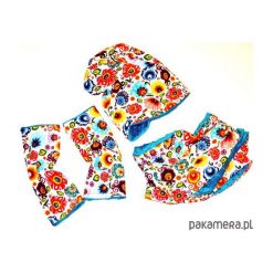KOMPLET FOLK _ czapka BEANIE, komin i rękawiczki. Szare rękawiczki damskie marki Pakamera. Za 165,00 zł.
