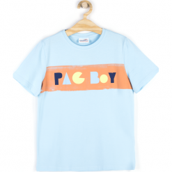 Koszulka. Niebieskie t-shirty chłopięce PAC BOY, z aplikacjami, z elastanu, z krótkim rękawem. Za 29,90 zł.