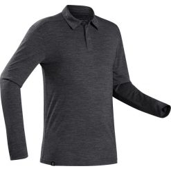 Koszulka Polo z długim rękawem - TRAVEL 500 merino - męska. Czarne koszulki męskie FORCLAZ, m, bez wzorów, z wełny, polo, z długim rękawem, długie. Za 159,99 zł.