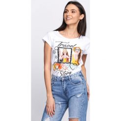 Biały T-shirt Travel Story. Białe bluzki damskie marki Born2be, l. Za 14,99 zł.