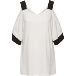Shirt z wycięciami bonprix biel wełny - czarny. Białe koszulki damskie bonprix, bez wzorów, z wełny, bez kołnierzyka. Za 59,99 zł.
