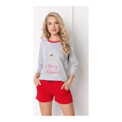 Piżama Cookie Short Grey-Red. Szare piżamy damskie Aruelle, bez wzorów, bez rękawów. Za 117,90 zł.
