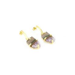 Earrings Plastry Ametystu Szaro-fioletowe złoto. Fioletowe kolczyki damskie Brazi druse jewelry, z ametystem, złote. Za 220,00 zł.