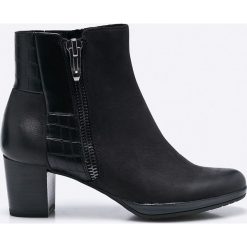 Marco Tozzi - Botki. Czarne buty zimowe damskie marki Marco Tozzi, z materiału, na obcasie. W wyprzedaży za 199,90 zł.