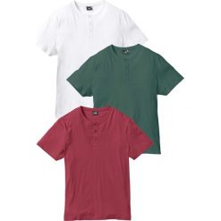 T-shirty męskie: T-shirt (3 szt.) Regular Fit bonprix bordowy + zielony wojskowy + biały