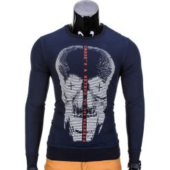 Bejsbolówki męskie: BLUZA MĘSKA BEZ KAPTURA Z NADRUKIEM B674 – GRANATOWA