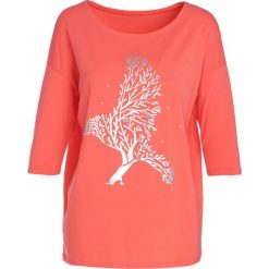 Koralowy Bluzka Illimitable. Pomarańczowe bluzki damskie Born2be, xl, z nadrukiem, z dzianiny, z okrągłym kołnierzem, z krótkim rękawem. Za 44,99 zł.