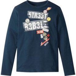 Odzież chłopięca: Shirt z długim rękawem bonprix ciemnoniebieski z nadrukiem
