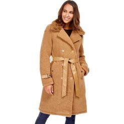 Płaszcz w kolorze karmelowym. Pomarańczowe płaszcze damskie Snowie Collection, m, w paski, ze skóry, długie. W wyprzedaży za 219,95 zł.