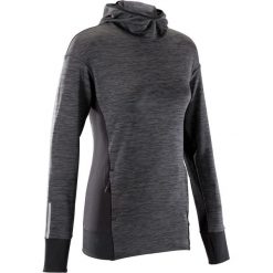 Bluza Z Kapturem Damska Run Warm Czarna. Czarne bluzy damskie KALENJI, l, bez wzorów, z elastanu, bez rękawów, z kapturem, do biegania. Za 79,99 zł.