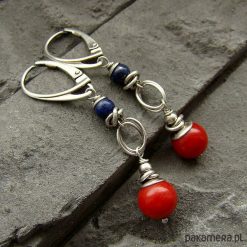 Koral i lapis lazuli - kolczyki. Szare kolczyki damskie Pakamera, z koralem. Za 89,00 zł.