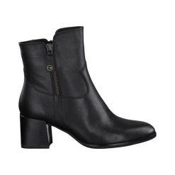 Tamaris Botki Czarny female czarny 38. Czarne botki damskie Tamaris, ze skóry, na wysokim obcasie, na obcasie, na zamek. Za 399,00 zł.
