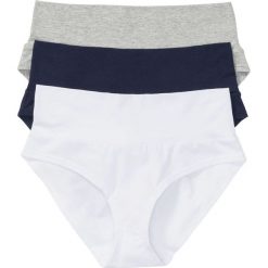 Figi "panty" (3 szt.), bawełna organiczna bonprix biały + ciemnoniebieski + jasnoszary melanż. Szare majtki damskie marki bonprix, bez wzorów, z bawełny. Za 44,97 zł.