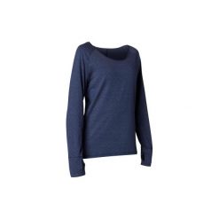 Koszulka do łagodnej jogi długi rękaw. Niebieskie t-shirty damskie marki DOMYOS, xl, z elastanu, z długim rękawem. Za 49,99 zł.