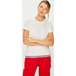 Tommy Hilfiger - Top. Szare topy damskie marki TOMMY HILFIGER, l, z nadrukiem, z bawełny, z okrągłym kołnierzem. Za 179,90 zł.
