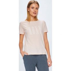 Roxy - Top. Szare topy damskie Roxy, m, z nadrukiem, z bawełny, z okrągłym kołnierzem. W wyprzedaży za 59,90 zł.