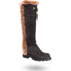 KOZAKI TWINSET. Czarne kozaki damskie Twinset, z zamszu, bez obcasa, na zamek. Za 584,70 zł.