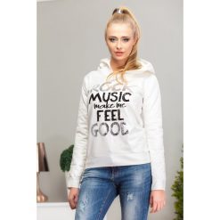 Bluzy damskie: Bluza z kapturem kremowo-srebrna