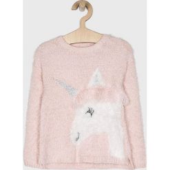 Blukids - Sweter dziecięcy 98-134 cm. Różowe swetry dziewczęce Blukids, bez wzorów, z dzianiny, z okrągłym kołnierzem, z krótkim rękawem, krótkie, bez kaptura. W wyprzedaży za 49,90 zł.