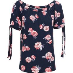 Shirt z kwiatowym nadrukiem bonprix ciemnoniebieski z nadrukiem. Niebieskie koszulki damskie bonprix, w paski, bez kołnierzyka, bez rękawów. Za 54,99 zł.