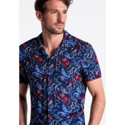 Koszula męska z krótkim rękawem K486 - granatowa. Niebieskie koszule męskie Ombre Clothing, na lato, m, bez wzorów, z materiału, klasyczne, z klasycznym kołnierzykiem, z krótkim rękawem. Za 29,00 zł.
