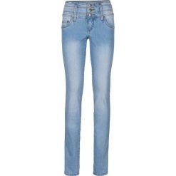 Dżinsy ze stretchem "Szczuplejsze brzuch, uda i pośladki" SLIM bonprix jasnoniebieski. Niebieskie jeansy damskie marki bonprix, z nadrukiem. Za 99,99 zł.