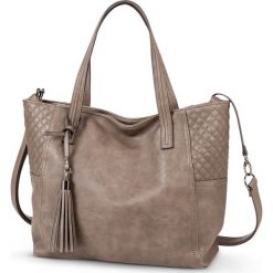 Torebka shopper ze stebnowanym przeszyciem i chwostem bonprix kamienisty. Szare shopper bag damskie bonprix. Za 129,99 zł.