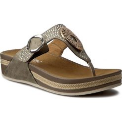 Japonki RIEKER - V1460-62 Beige. Żółte klapki damskie Rieker, bez wzorów, ze skóry ekologicznej, bez obcasa. Za 269,00 zł.