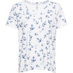 Shirt z nadrukiem w kotwice bonprix biały z nadrukiem. Białe koszulki damskie marki bonprix, z nadrukiem, bez kołnierzyka, bez rękawów. Za 44,99 zł.