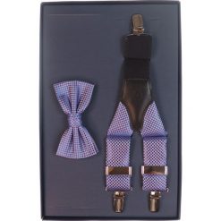 Niebieski zestaw w czerwone drobne kwiatki - szelki i mucha Z1. Czerwone muszki męskie w kwiaty, eleganckie. Za 99,00 zł.