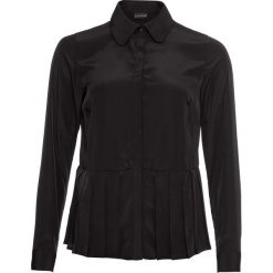 Bluzka satynowa z plisowaną wstawką bonprix czarny. Czarne bluzki wizytowe marki bonprix, z satyny, eleganckie. Za 99,99 zł.