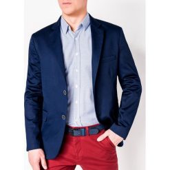Marynarka męska elegancka M155 - jasnogranatowa. Niebieskie marynarki męskie Ombre Clothing, m, bez wzorów, z bawełny, eleganckie. Za 79,00 zł.