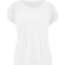 Shirt boxy, krótki rękaw bonprix biały. Białe koszulki damskie marki bonprix, bez wzorów, bez kołnierzyka. Za 29,99 zł.