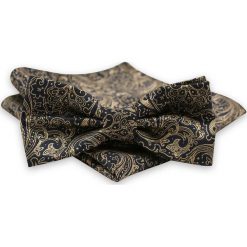 Beżowo-Granatowa Mucha Męska -ALTIES- z Taką Samą Poszetką, Wzór Orientalny MUALTS0527. Niebieskie muszki męskie Alties, na imprezę, w paski, eleganckie. Za 39,00 zł.