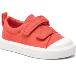 Trampki CLARKS - City FlareLo T 261410956 Orange. Pomarańczowe półbuty dziewczęce Clarks, na rzepy. Za 159,00 zł.