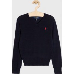 Polo Ralph Lauren - Sweter dziecięcy 134-176 cm. Niebieskie swetry chłopięce Polo Ralph Lauren, bez wzorów, z wełny, polo. W wyprzedaży za 319,90 zł.