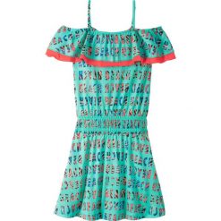 Sukienka z falbanami bonprix morsko-koralowy z nadrukiem. Zielone sukienki dziewczęce bonprix, na lato, z nadrukiem, z bawełny, bez rękawów. Za 44,99 zł.